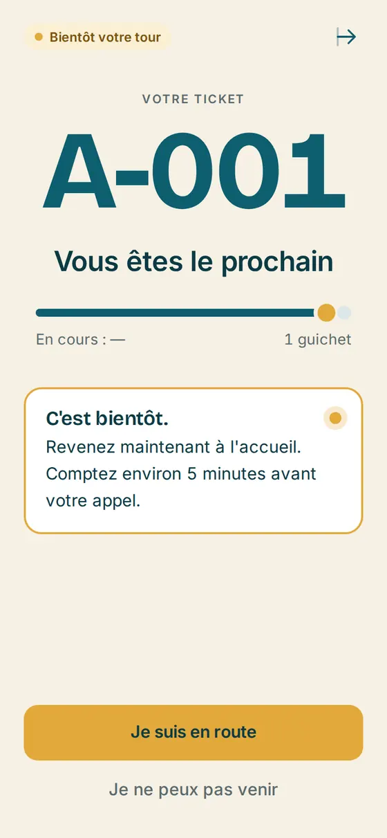 Partir — écran du client